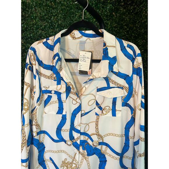 White & Blue Chain Link Maxi Shirt Dress - Size 4XL (Runs Small) - Picture 5 of 9